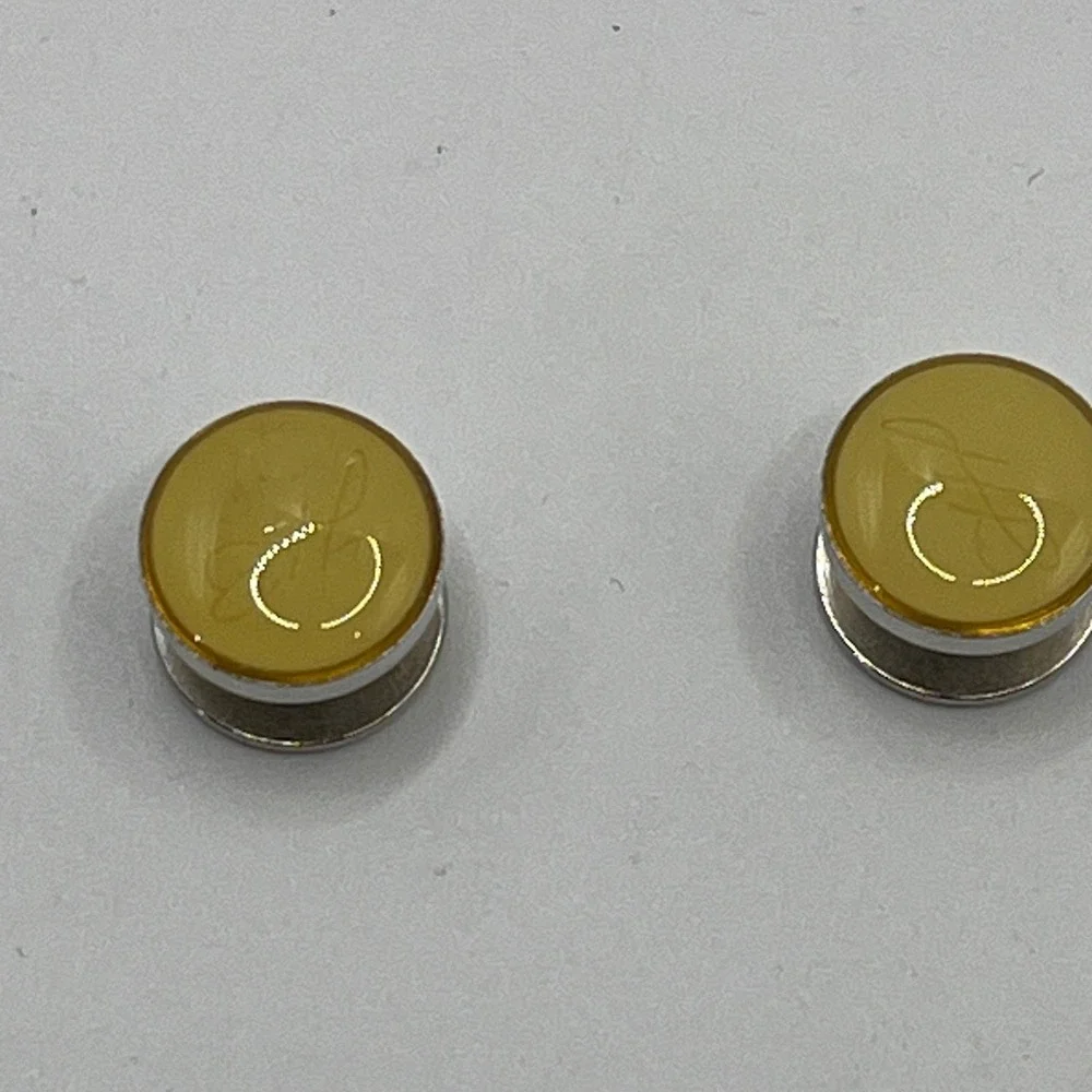Mens Silver Tone Cufflinks Yellow Enamel Engraved Formal Dress‎